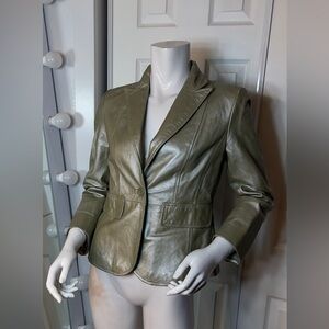 💯 Leather Worthington Olive Green Women's Blazer